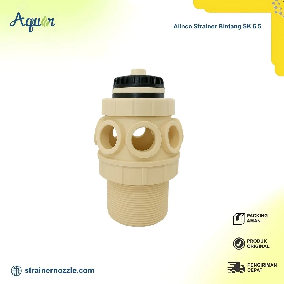 Alinco Strainer Bintang SK-6-5 warna beige dengan top hitam untuk sistem filtrasi kolam
