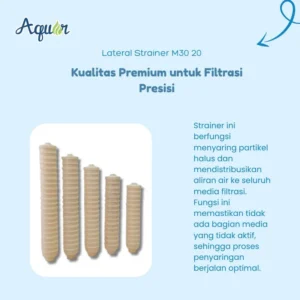 Lateral Strainer M30 20 – komponen filtrasi air industri dari Aquan, cocok untuk tangki FRP dan sand filter