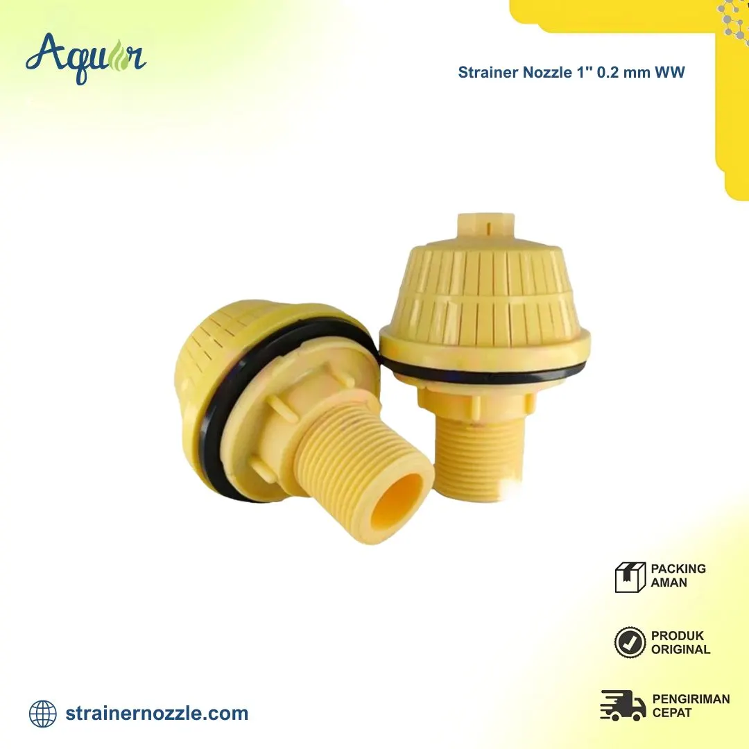 Nozzle Filtrasi Air 1" 0.2 mm - komponen penting dalam sistem penyaringan air modern. Produk ini dirancang khusus untuk memastikan kualitas air tetap jernih, bebas dari partikel halus, serta mendukung efisiensi sistem filtrasi